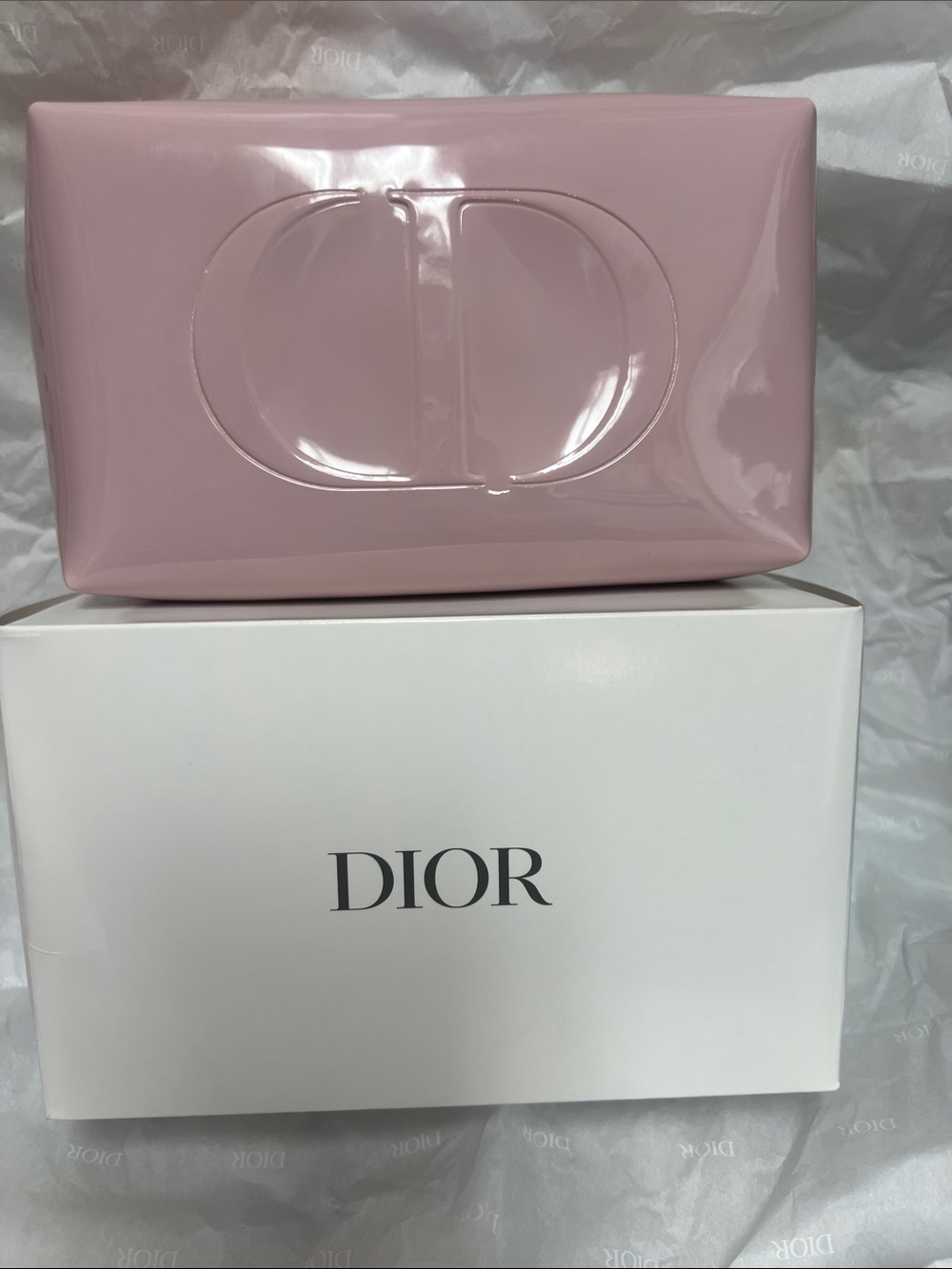 Dior Glossy Light Pink Patent Logo Pouch